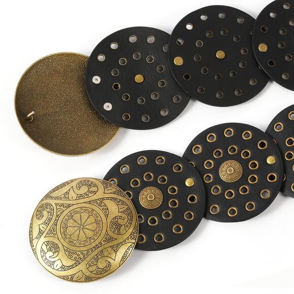 4217 Western Belts For Woman, Boho Disk Concho Leather Belts Circle Y2k Belt, - Picture 5 of 7